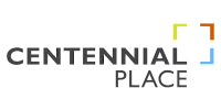 Modern logo of Centennial Place with colorful corner accents and bold typography.