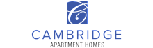 Elegant Cambridge Apartment Homes logo featuring a sophisticated cursive 'C' design in blue.