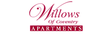 Elegant logo of Willows at Victoria Apartments, showcasing refined typography in rich red.