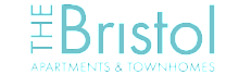 Elegant logo for The Bristol Apartments & Townhomes in a refreshing aqua blue font.