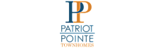 Patriot Pointe Townhomes logo featuring bold blue and orange lettering, reflecting a vibrant and welcoming community.