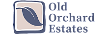 Elegant logo for Old Orchard Estates featuring a stylized leaf design, reflecting nature and tranquility.