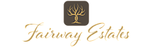 Elegant Fairway Estates logo featuring a stylized tree icon with luxurious gold lettering.