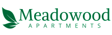 Elegant Meadowood Apartments logo featuring green leaves, symbolizing tranquility and nature-inspired living.