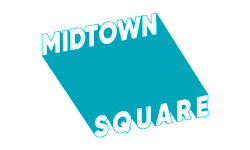 Vibrant Midtown Square logo with bold white text on a striking teal background.