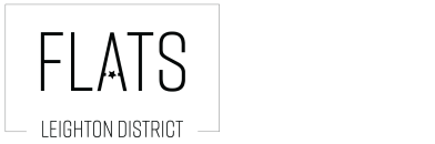 Modern logo for Flats Leighton District featuring sleek typography and a central star design.