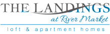 Elegant logo for The Landings at River Market, highlighting loft and apartment homes in a stylish design.