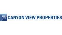 Canyon View Properties logo with a stylized mountain and valley design in blue.
