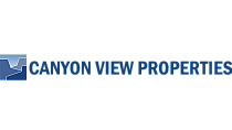 Canyon View Properties logo featuring a stylized canyon graphic in blue with bold, modern typography.