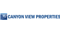 Canyon View Properties logo with a stylized blue canyon design, symbolizing modern and scenic real estate offerings.