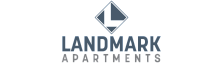 Sleek logo of Landmark Apartments featuring a modern geometric design and bold typography.