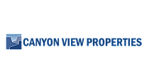 Canyon View Properties logo featuring a modern mountain design in blue tones, symbolizing quality and style.
