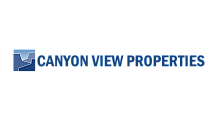 Canyon View Properties logo in blue, featuring a stylized mountain and canyon design.