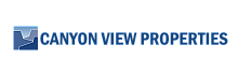 Canyon View Properties logo with a stylized canyon design in blue, emphasizing scenic living and quality homes.