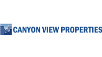 Logo of Canyon View Properties featuring a stylized canyon graphic in blue and the company name in bold font.