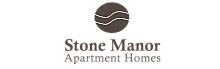 Elegant logo of Stone Manor Apartment Homes featuring a stylized circular design with wavy lines.