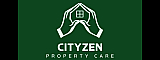 Elegant Cityzen Property Care logo featuring a house silhouette cradled by hands, symbolizing protection and care.