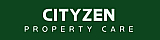 Elegant logo of Cityzen Property Care featuring hands forming a house shape around a window, set against a rich green background.