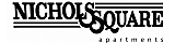 Bold Nicholssquare Apartments logo in sleek black typography, showcasing modern urban living.