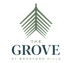 Elegant logo for The Grove at Bradford Hills, featuring a stylized tree design in green for a modern and tranquil apartment community.