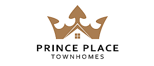 Elegant Prince Place Townhomes logo featuring a stylized crown with a house icon, symbolizing luxurious living and royal comfort.