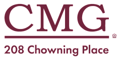 CMG branding with a focus on 208 Chowning Place, emphasizing stylish and modern living.