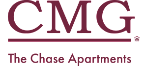 CMG The Chase Apartments logo featuring elegant maroon typography on a white background, symbolizing luxury and sophisticated living.