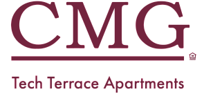 CMG Tech Terrace Apartments logo featuring elegant typography in maroon, highlighting sophisticated urban living.