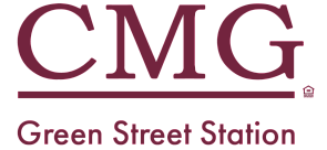 Elegant CMG Green Street Station logo in a sophisticated maroon, signifying luxury and style.