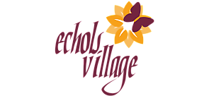 Vibrant logo of Echols Village featuring a flower with a butterfly accent, evoking community and warmth.