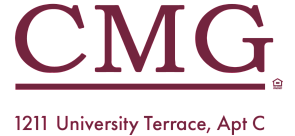 Elegant CMG logo at 1211 University Terrace, Apt C, showcasing a premium housing opportunity.