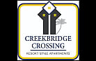 Elegant Creekbridge Crossing logo highlighting resort-style apartments with modern design and palm tree silhouette.