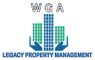 Elegant logo for WGA Legacy Property Management featuring stylized hands cradling skyscrapers, symbolizing care and expertise in real estate.