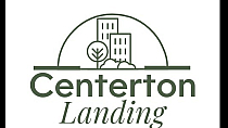 Sleek Centerton Landing logo featuring modern buildings and a serene landscape, embodying urban living amidst nature.