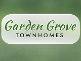 Inviting Garden Grove Townhomes logo set against a serene green backdrop, promising tranquil living.