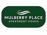 Mulberry Place Apartment Homes logo with elegant wave design on a rich green background.