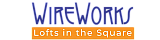 WireWorks Lofts in the Square logo with bold, modern typography, capturing urban living appeal.