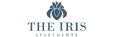 Elegant logo of The Iris Apartments featuring a stylized floral design, embodying luxury living.