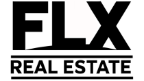 FLX Real Estate company logo featuring bold black and white design, capturing a modern and professional aesthetic.