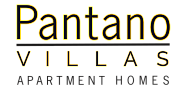 Pantano Villas Apartment Homes logo with elegant yellow and white text.