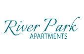 Elegant logo design displaying 'River Park Apartments' in stylish teal lettering.