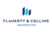 Sleek Flaherty & Collins Properties logo with modern design elements in blue tones.