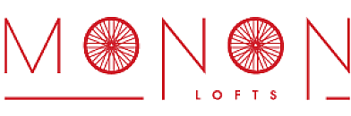 Monon Lofts logo featuring a sleek and modern design, highlighted by artistic wheel motifs.