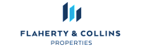 Flaherty & Collins Properties logo with modern blue geometric design.