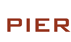 Minimalist PIER logo design in bold maroon against a clean white background.