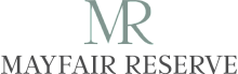 Elegant Mayfair Reserve logo featuring stylish typography with initials 'MR' in muted colors.