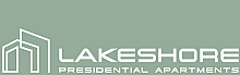 Elegant logo design for Lakeshore Presidential Apartments, featuring sleek, modern architecture lines against a calming green background.