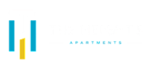 Modern and inviting logo for The Heights Apartments, featuring a stylized 'T' design with bright blue and gold accents.