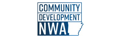 Modern logo for Community Development NWA with bold blue text and a stylized map outline.