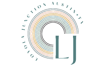 Modern logo for Loyola Junction in Austin, TX featuring stylish circular design with colorful concentric lines.